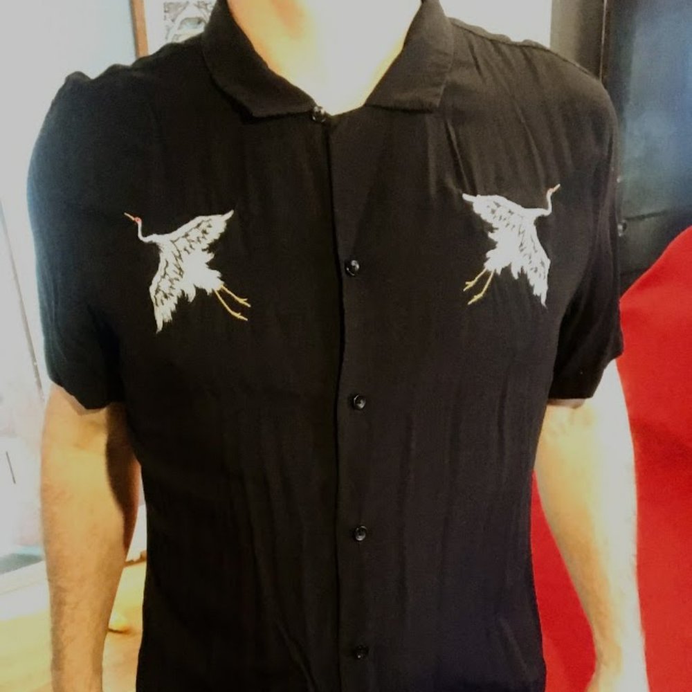 URBAN OUTFITTERS hip black button-down short-sleeve